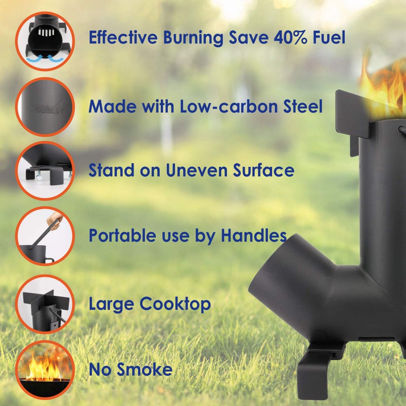 StarBlue Camping Rocket Stove by StarBlue with FREE Carrying Bag - A Portable Wood Burning Camping Stove with Large Chamber Best for Outdoor Cooking, Camping, Picnic, BBQ, Hunting, Fishing - Image 2